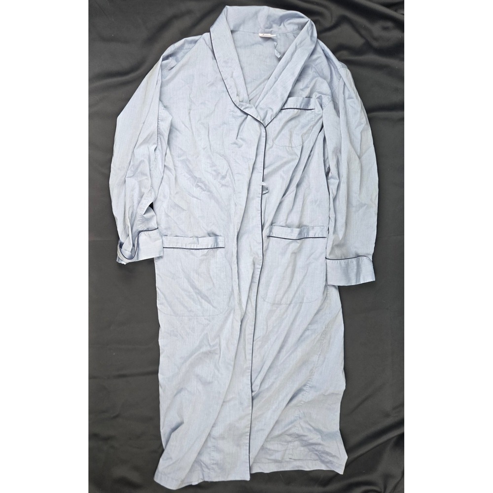 Brooks Brothers Men Light Blue Wrinkle Resistant Cotton Bath Lounge Robe No Belt